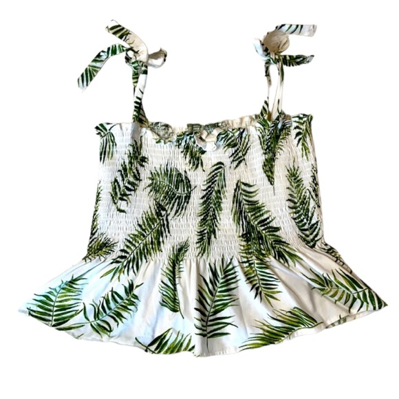 H&M Tops - H&M Palm Print Smocked Bow Tie Tank Top